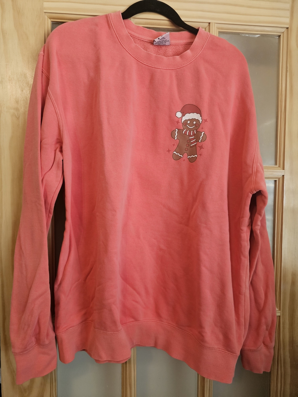 Women's Coral Crewneck Sweater with Gingerbread Graphic